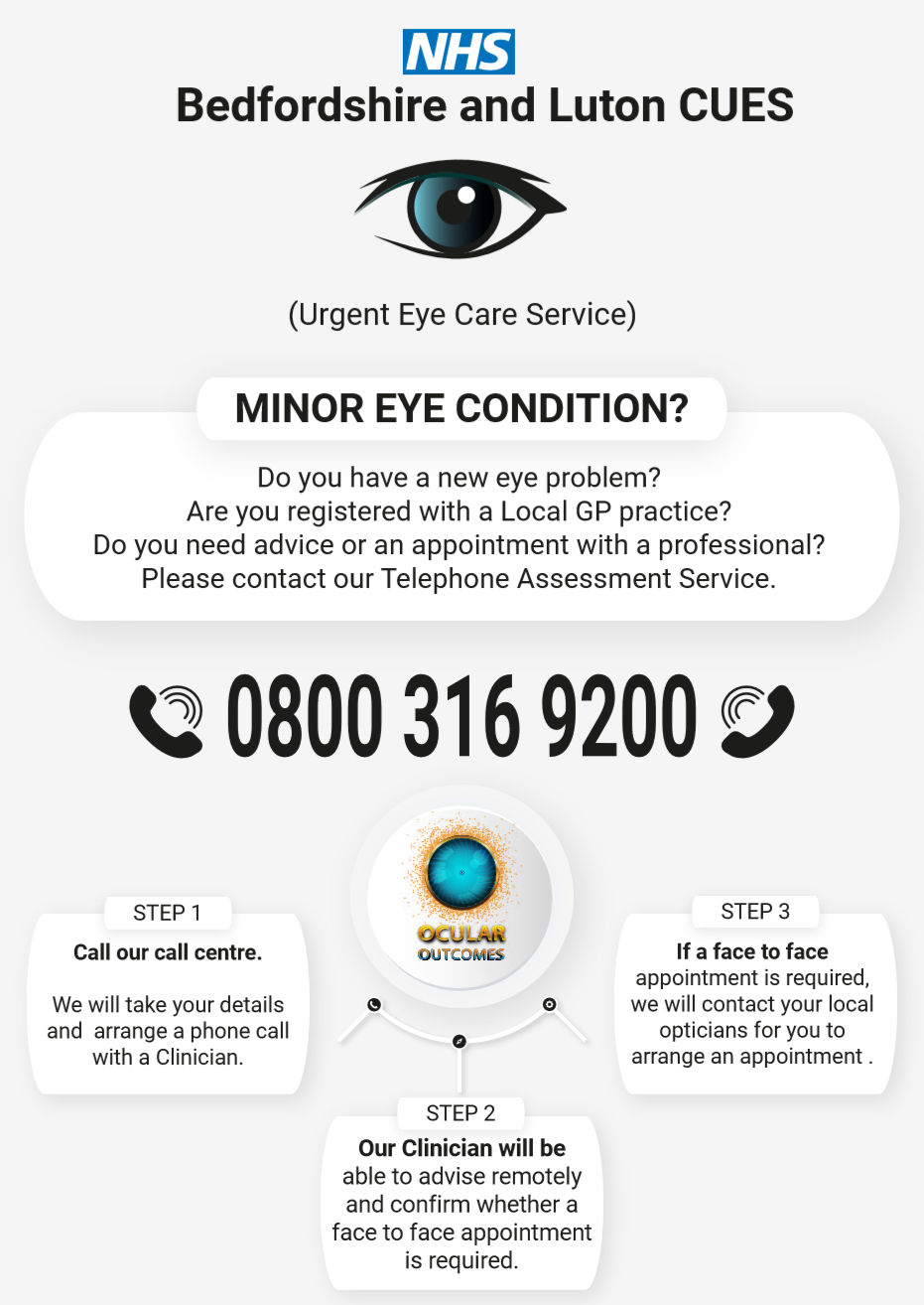 Minor Eye Condition - telephone number 0800 316 9200